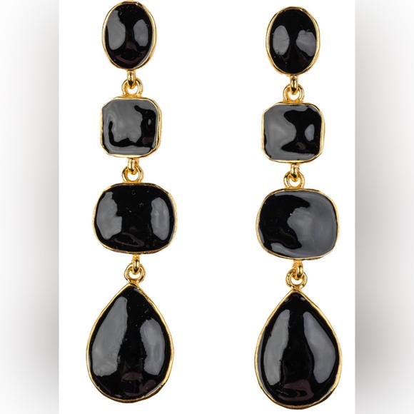 Kenneth Jay Lane - Black Enamel Four Drop Earring - Picture 2 of 4